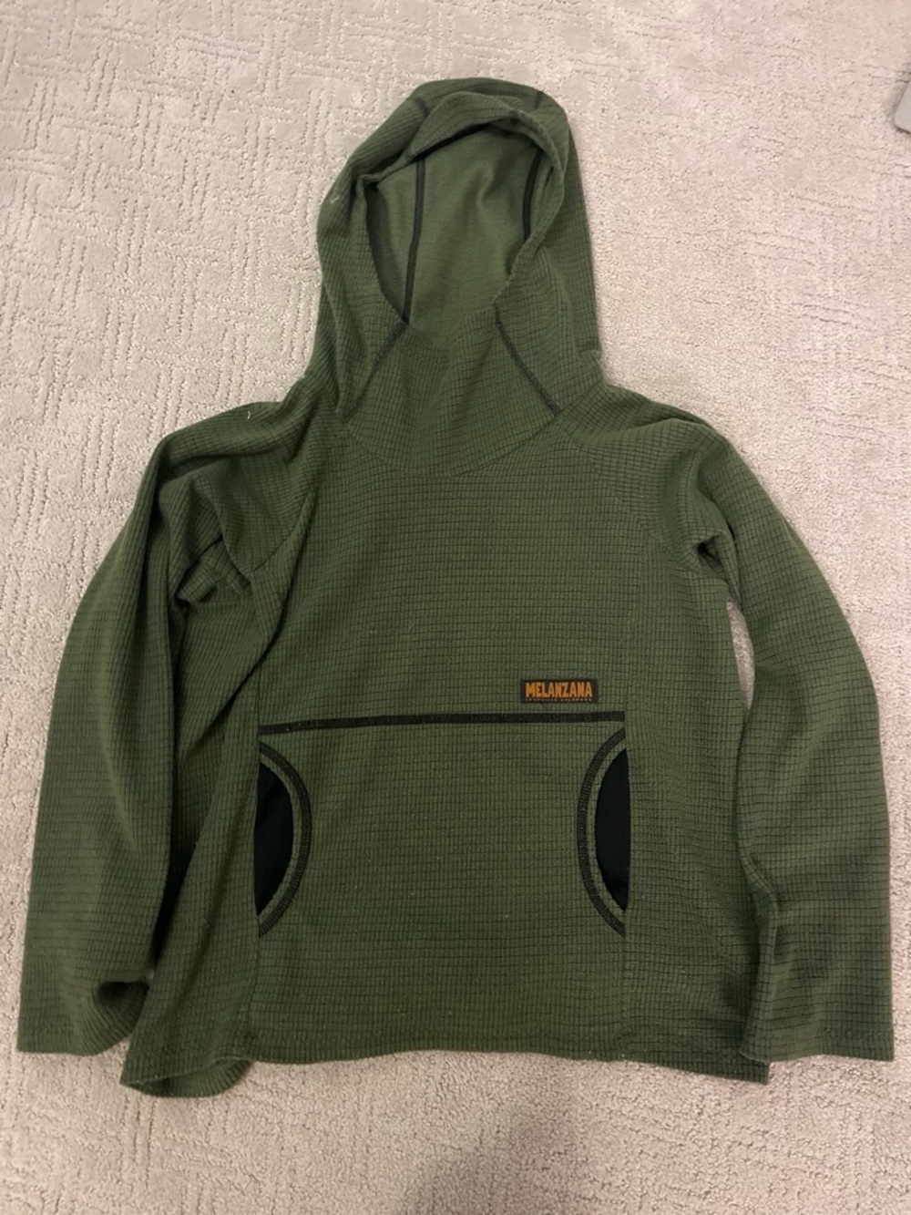 Melanzana Olive Green Hooded Waffle Pullover for Kids